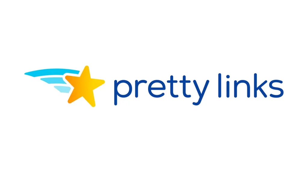 Logotipo do Pretty Links, com uma estrela amarela e texto azul.